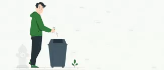 Illustration of a man throwing garbage in a bin