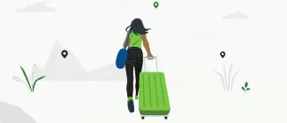 Illustration of woman leaving with luggage
